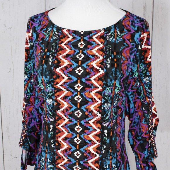 Laundry by Shelli Segal Retro Geometric Long Sleeve Shift Dress 4 - Picture 2 of 10